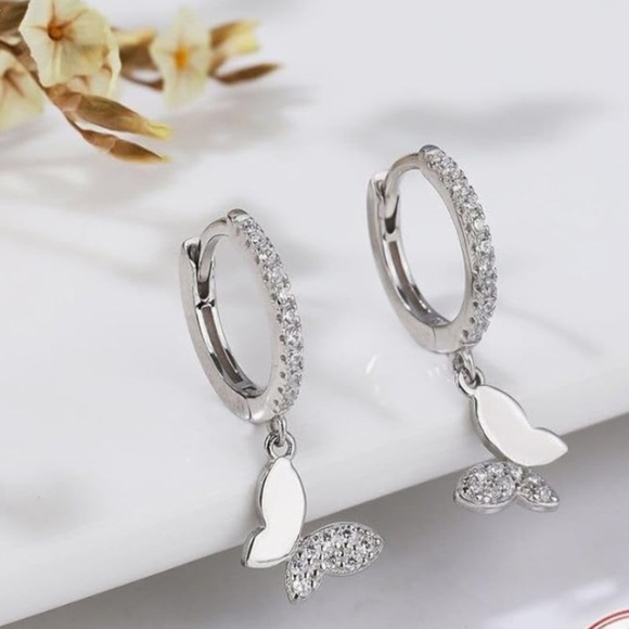 Kate Spade Silver Small Butterfly Hoop Earrings | Kate Spade Insipired Jewelry - Picture 1 of 7
